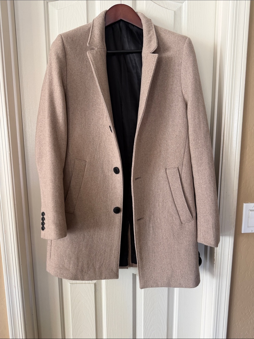 H&M Men's Taupe Single-Breasted Pea Coat